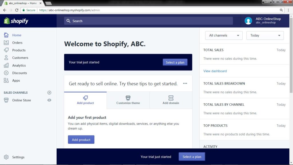 Shopify Dashboard