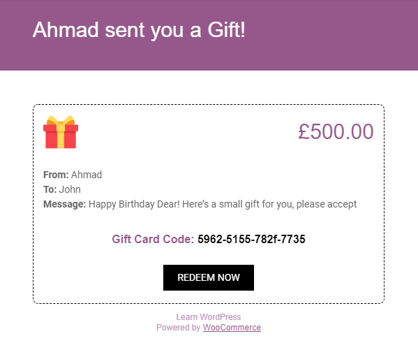 WooCommerce Gift Cards Email Template